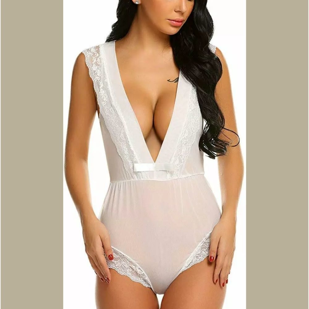 One Piece Lace Babydoll Deep V Neck Bodysuit